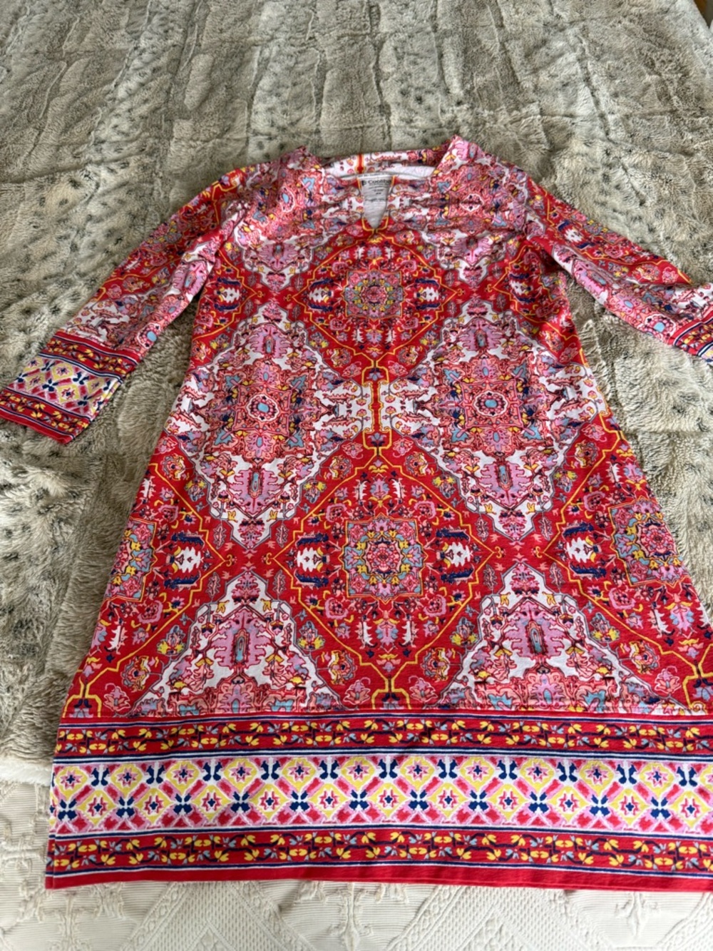 Coolibar Red and Pink Long-Sleeve Printed Shift Dress